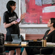 Krysten Ritter offers notes to Carrie-Anne Moss in a new behind-the-scenes still from Jessica Jones’ final season.